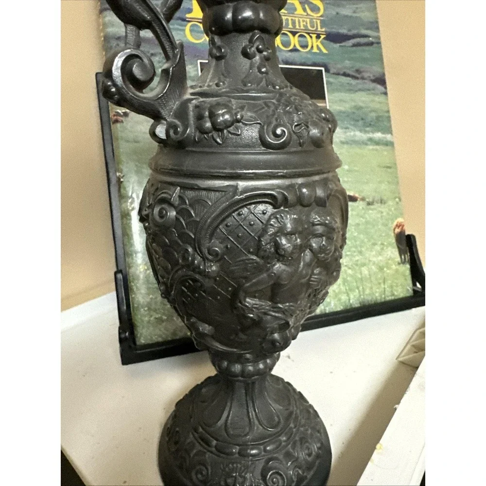 Victorian Metal Pitcher, French‎ Cherub Motif, Repoussé (Vintage Decor)
